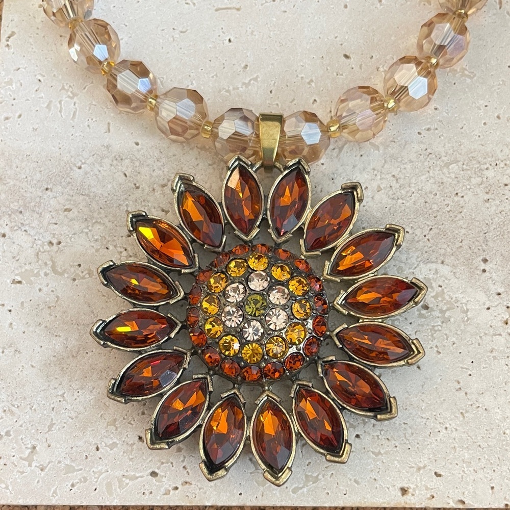 Heidi Daus Amber and Gold Sunflower Necklace